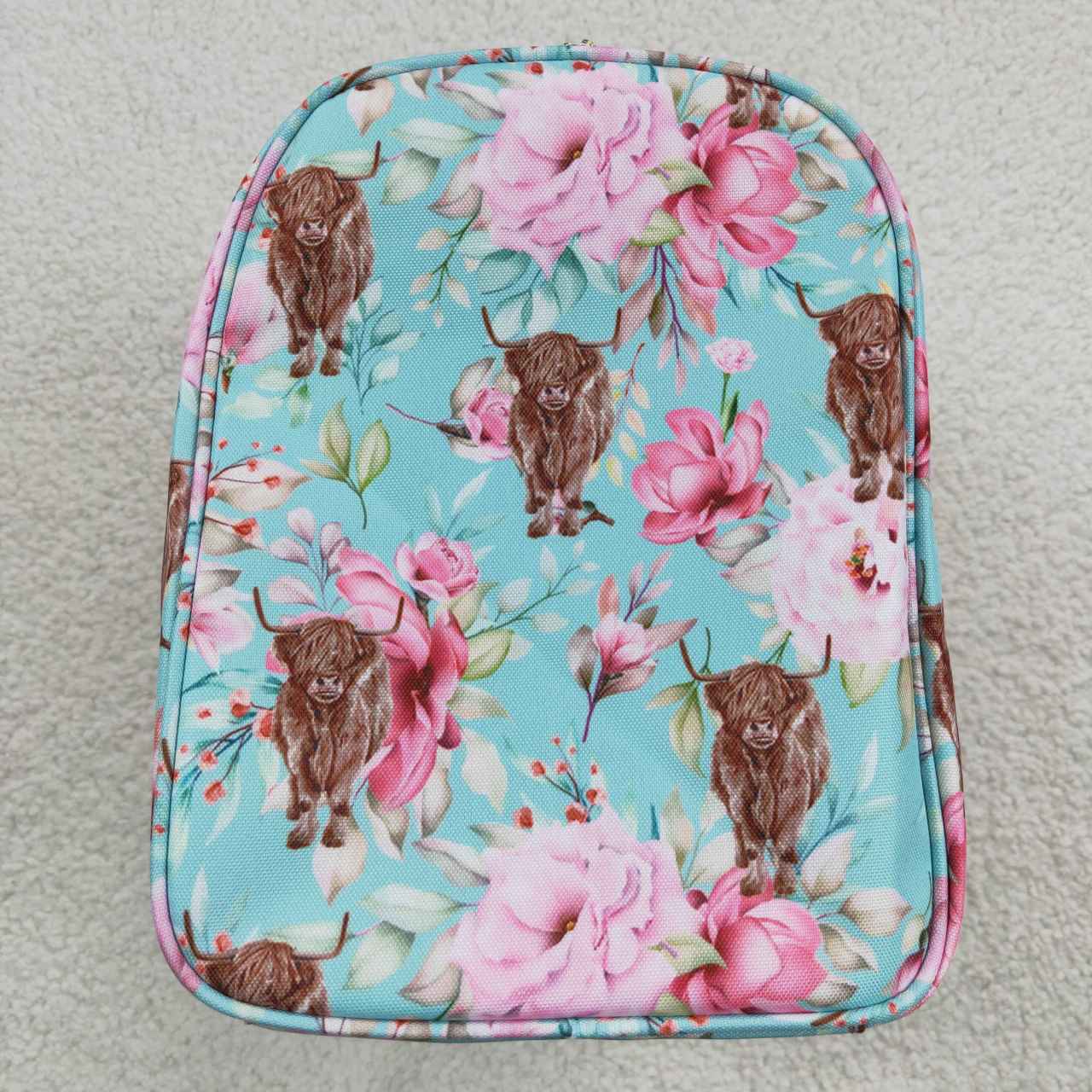 Child Girls Floral Highland Cow Blue Duffel Bag BA0084