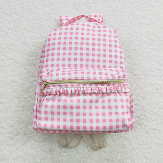 BA0086 Baby Girls Pink Checked Ruffle Back to School Backpack Bags
