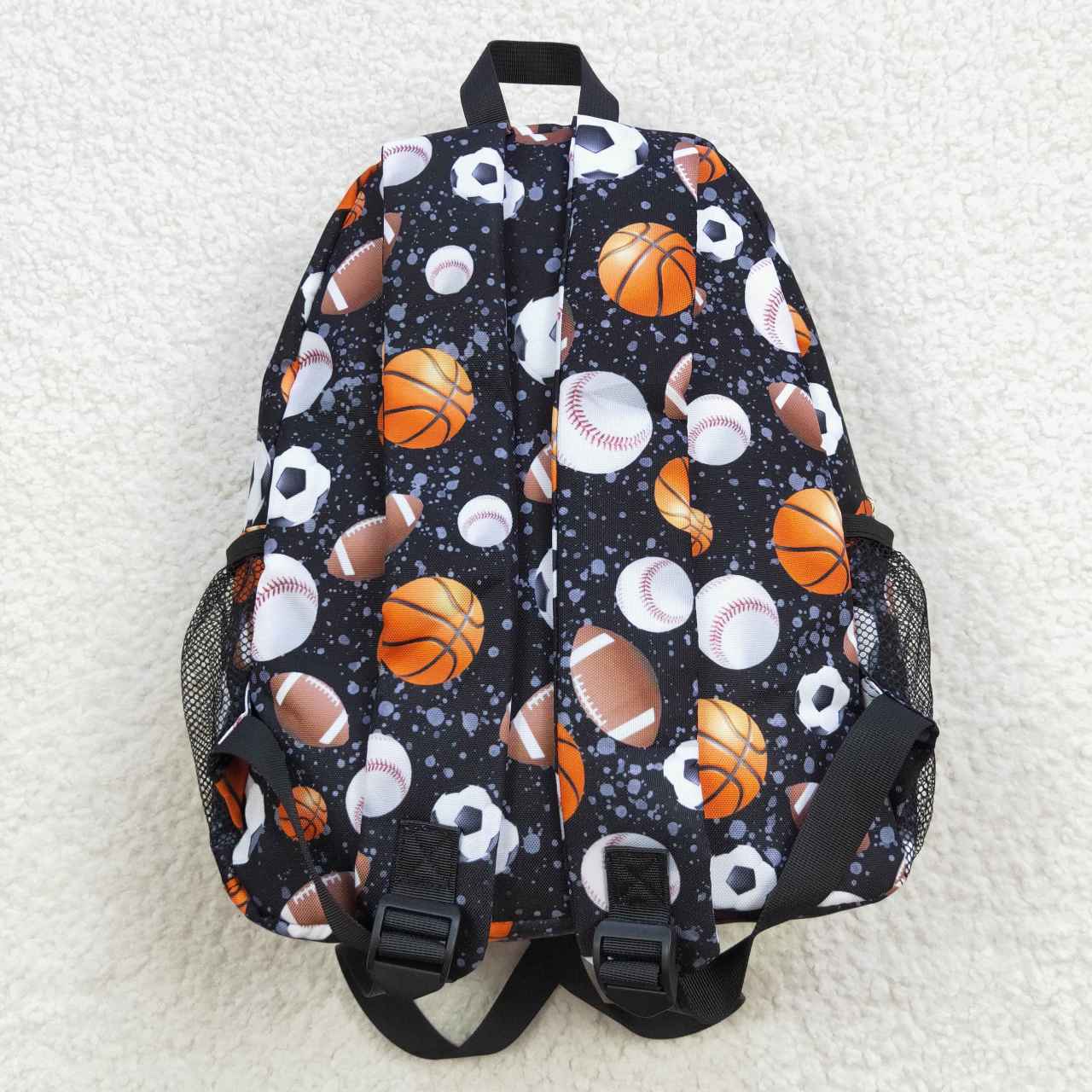 black baseball football print backpack bag BA0125