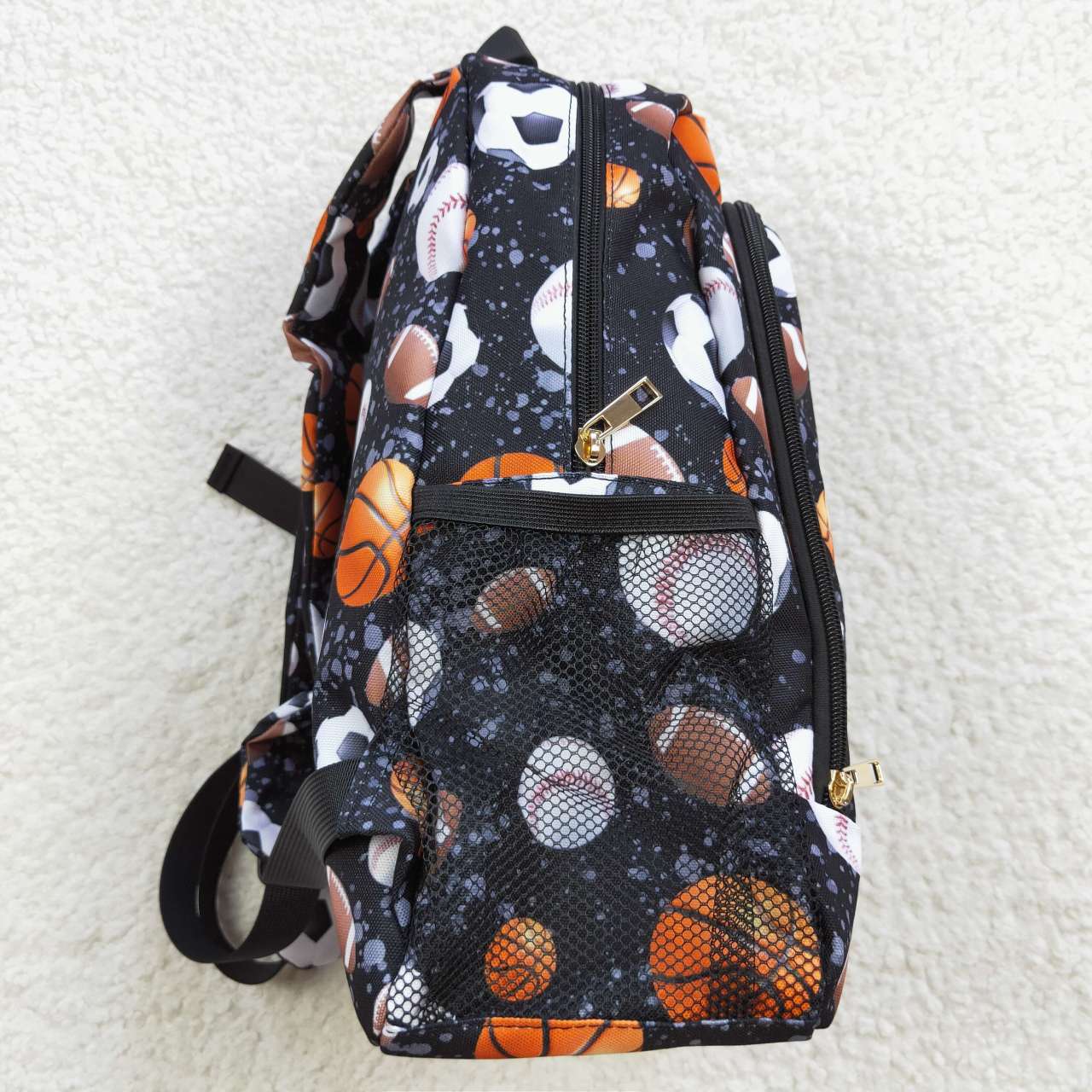 black baseball football print backpack bag BA0125