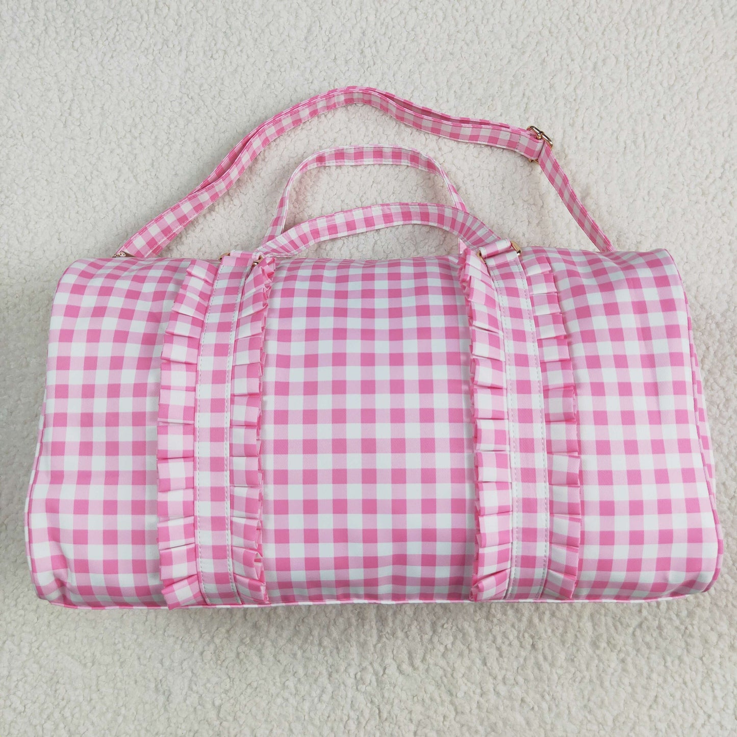 BA0302 Pink Checked Ruffle Gym Duffles Bags