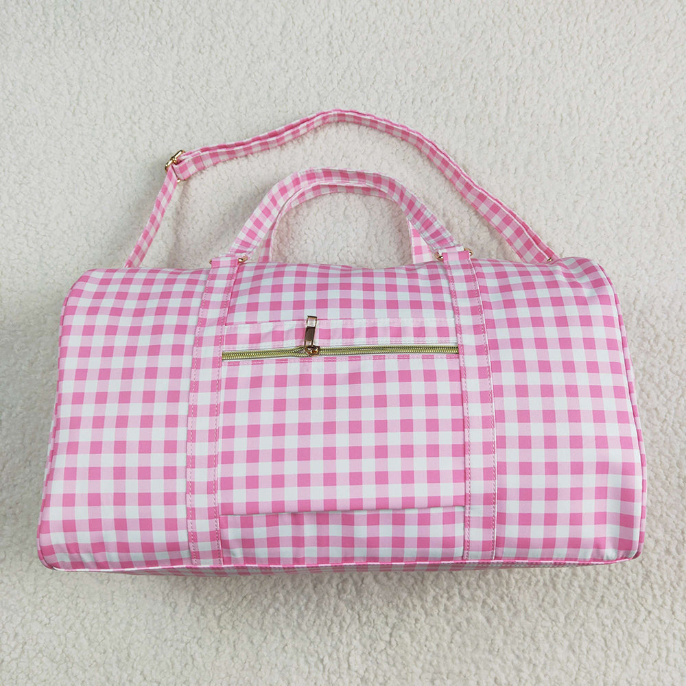 BA0302 Pink Checked Ruffle Gym Duffles Bags