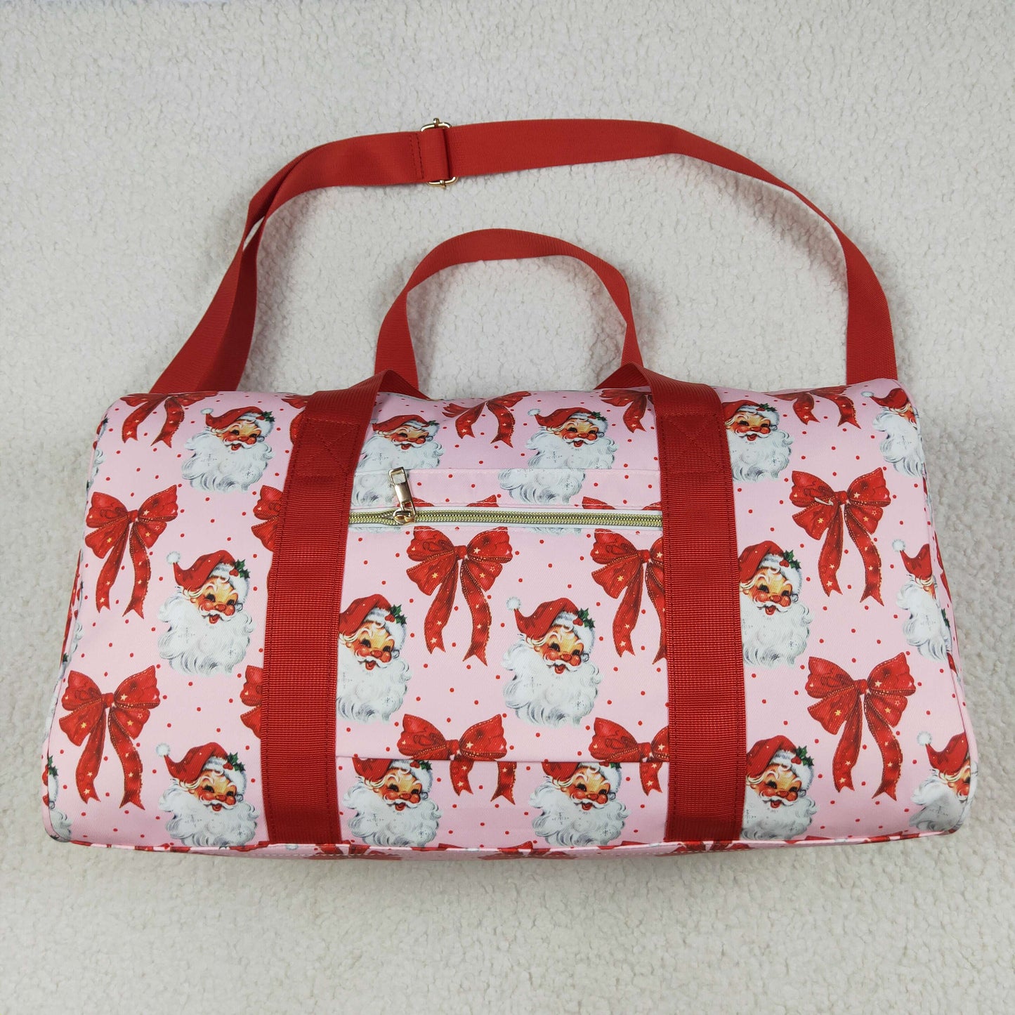 BA0306 Red Bows Santa Christmas Ruffle Gym Duffles Bags