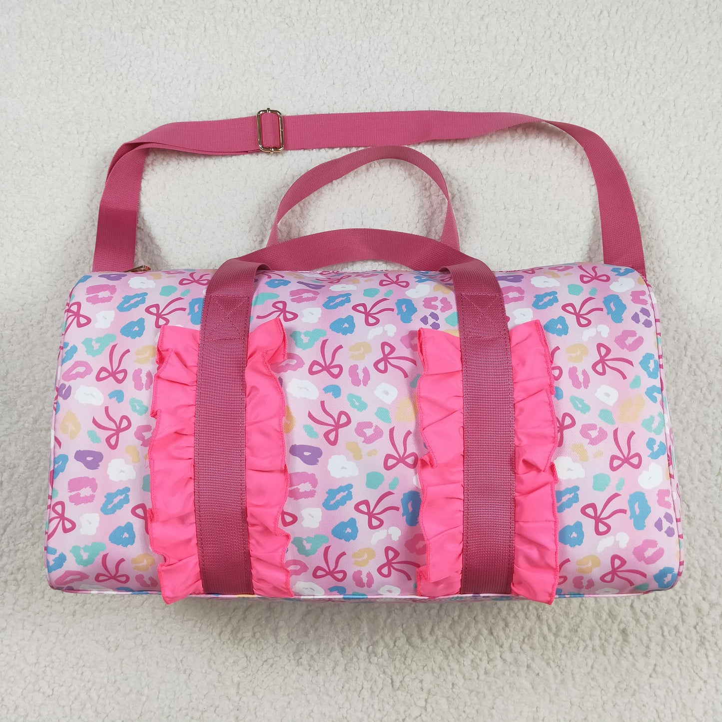 BA0320 Colorful Leopard Bows Ruffle Gym Duffles Bags