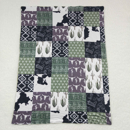 Baby green cactus highland cow print blanket BL0064