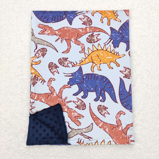 BL0099  baby newborn blue dinosaur print blanket