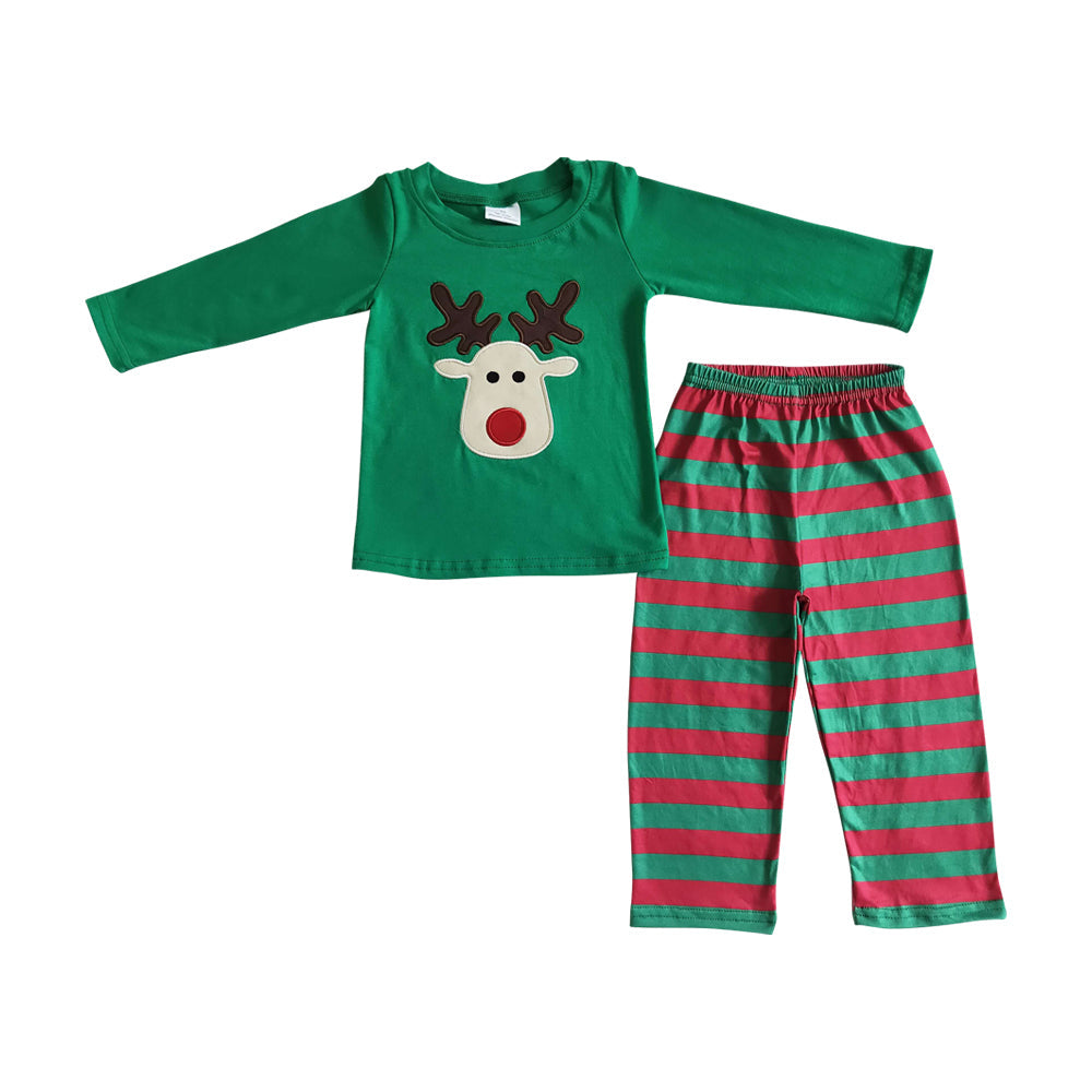 Sibling Christmas Reindeer Embroidery Rompers Dresses Outfits