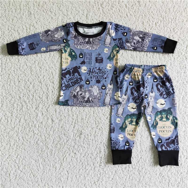 boys Halloween Pumpkin witch Pajamas Set BLP0010