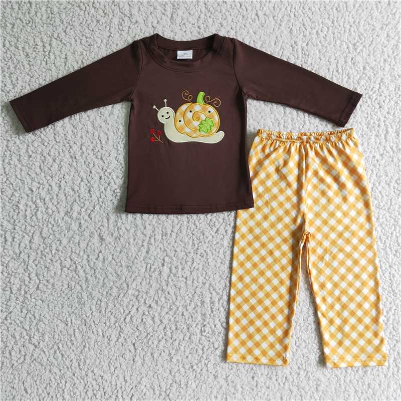 kids boys Pumpkin snail embroidery suits BLP0017