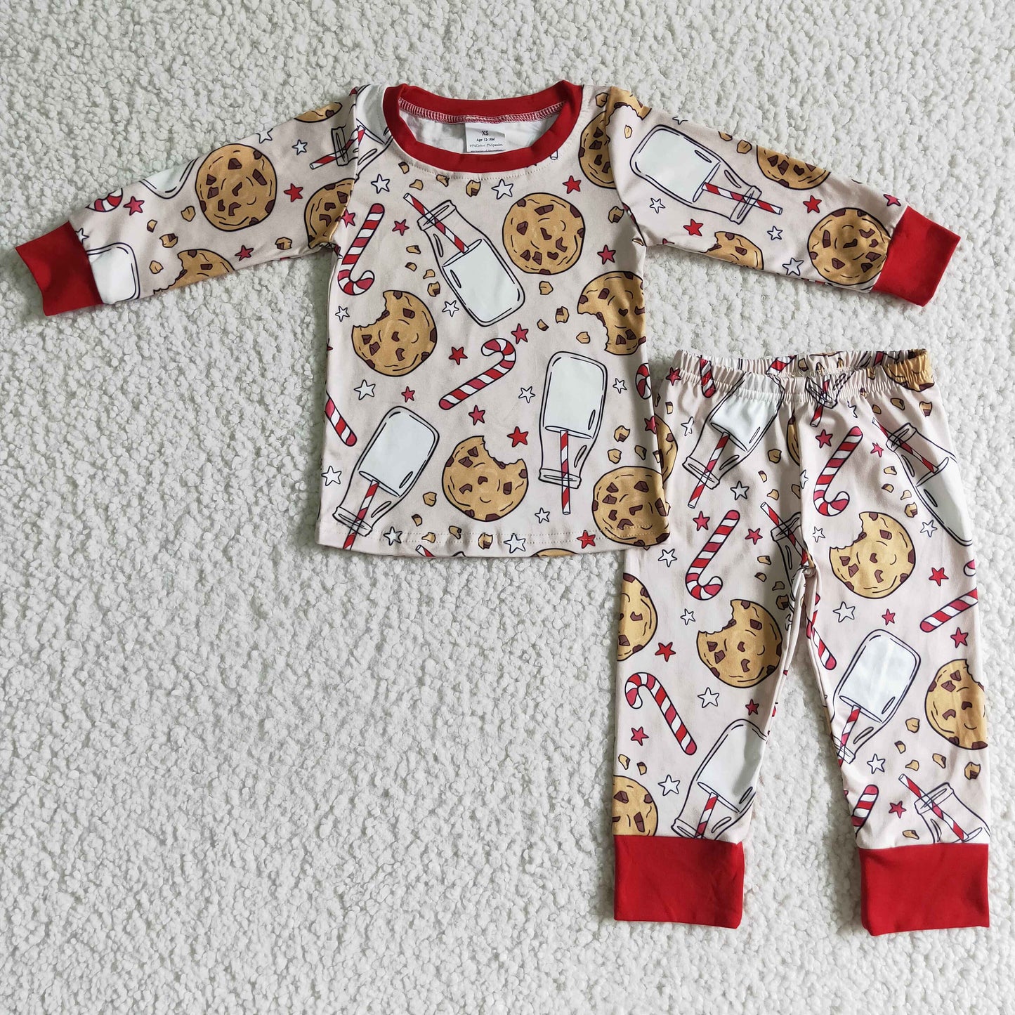 Sibling Baby Boys Christmas Cookies Milks Top Pants Pajamas Set Zipper Convertible Rompers