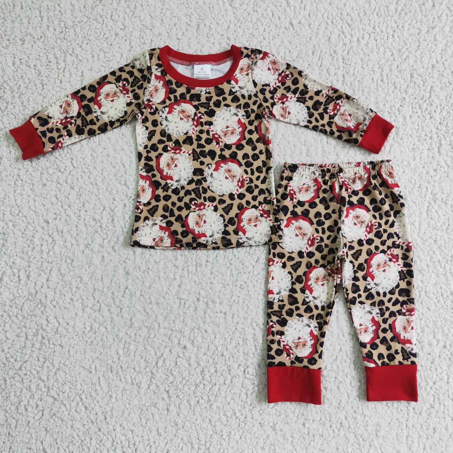 Sibling Baby Boys Girls Santa Leopard Top Pant Christmas Pajamas Sets