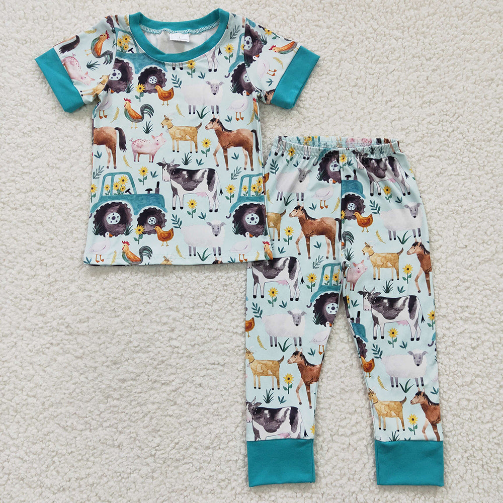 Sibling Baby Kids Short Sleeve Farm Pajamas Rompers Dresses