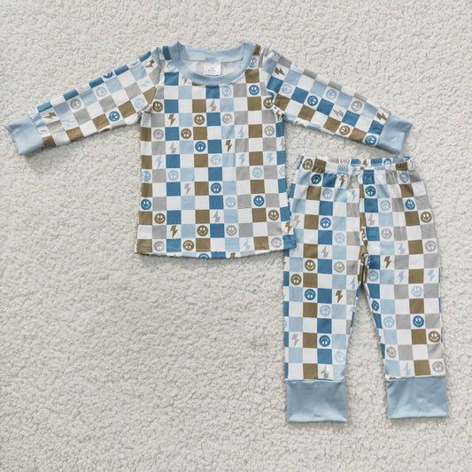 boy blue plaid lounge wear sets BLP0171