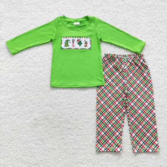 boy cartoon green tops bottoms sets BLP0176