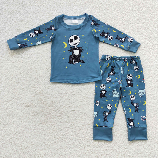 boys halloween blue cartoon skull pajamas sets BLP0186