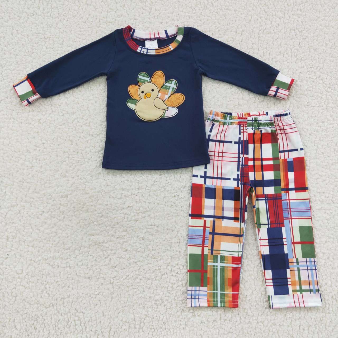 Sibling Baby Boys Embroidery Turkey Long Sleeves Pants Thanksgiving Clothes Sets