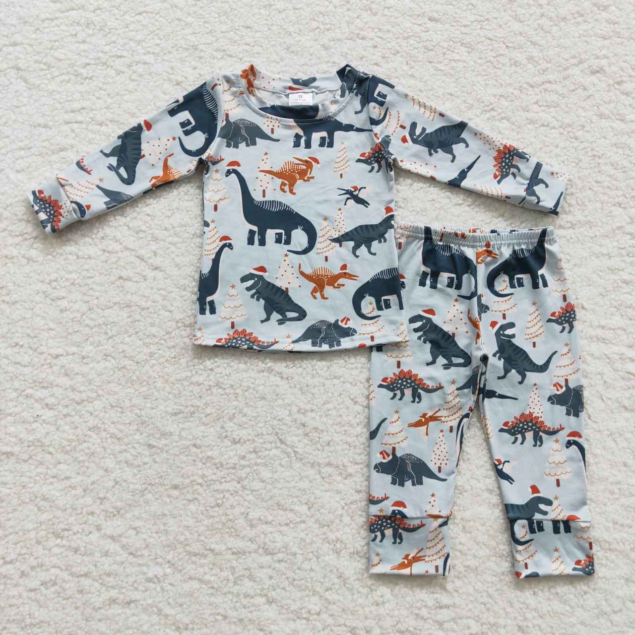 Sibling Baby Boys Girls Christmas Hats Dinosaurs Trees Top Pant Pajamas Sets