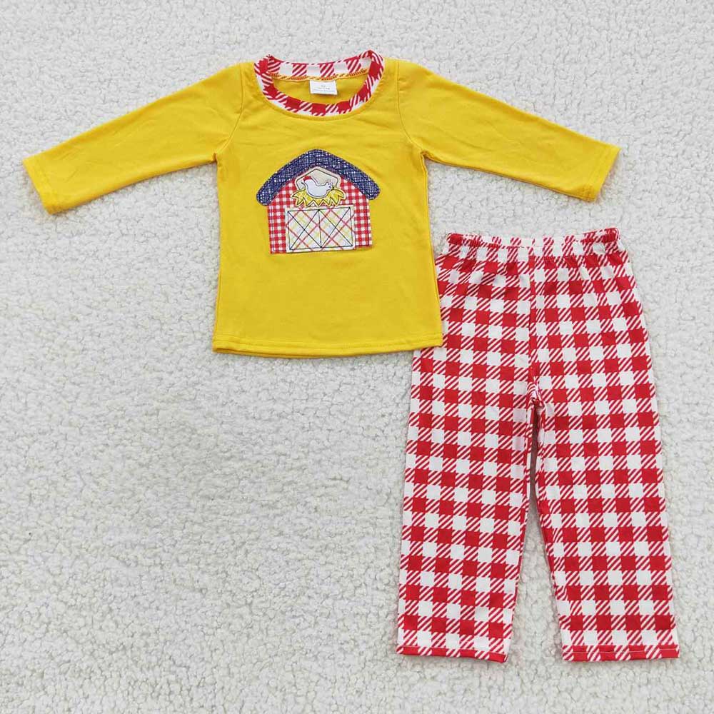 Sibling Embroidery Baby Girls Fall Farm House Boys Rompers Outfits Sets