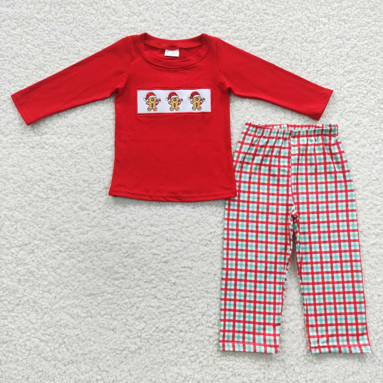 Sibling Baby Boys Girls Embroidery Hats Gingerbread Top Pants Christmas Clothes Sets