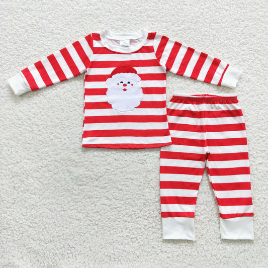 Boys Christmas Santa Claus embroidery red striped pajamas suits BLP0204