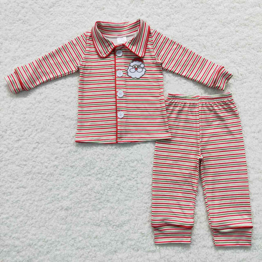 boy Christmas santa embroidery striped pajamas set BLP0221