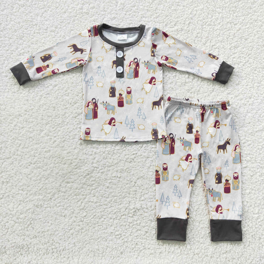 boy grey star sheep print pajamas sets BLP0235