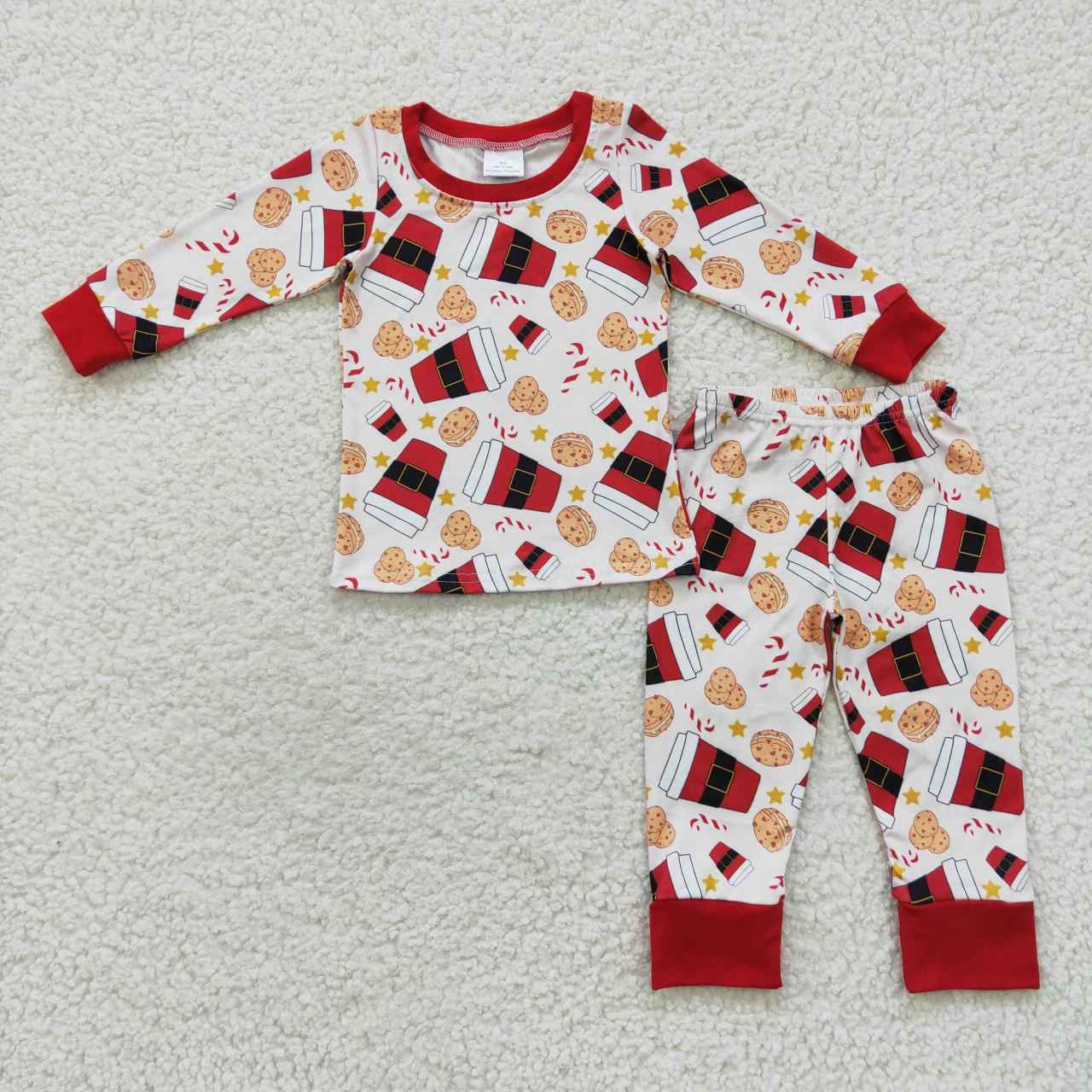 Sibling Baby Boys Coffee Cookie Candy Cane Top Pants Christmas Pajamas Sets Zipper Rompers
