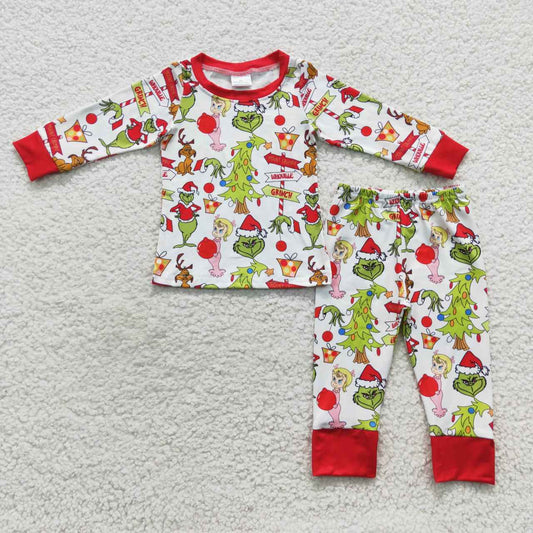 BLP0256 boy Christmas green monster print lounge wear sets