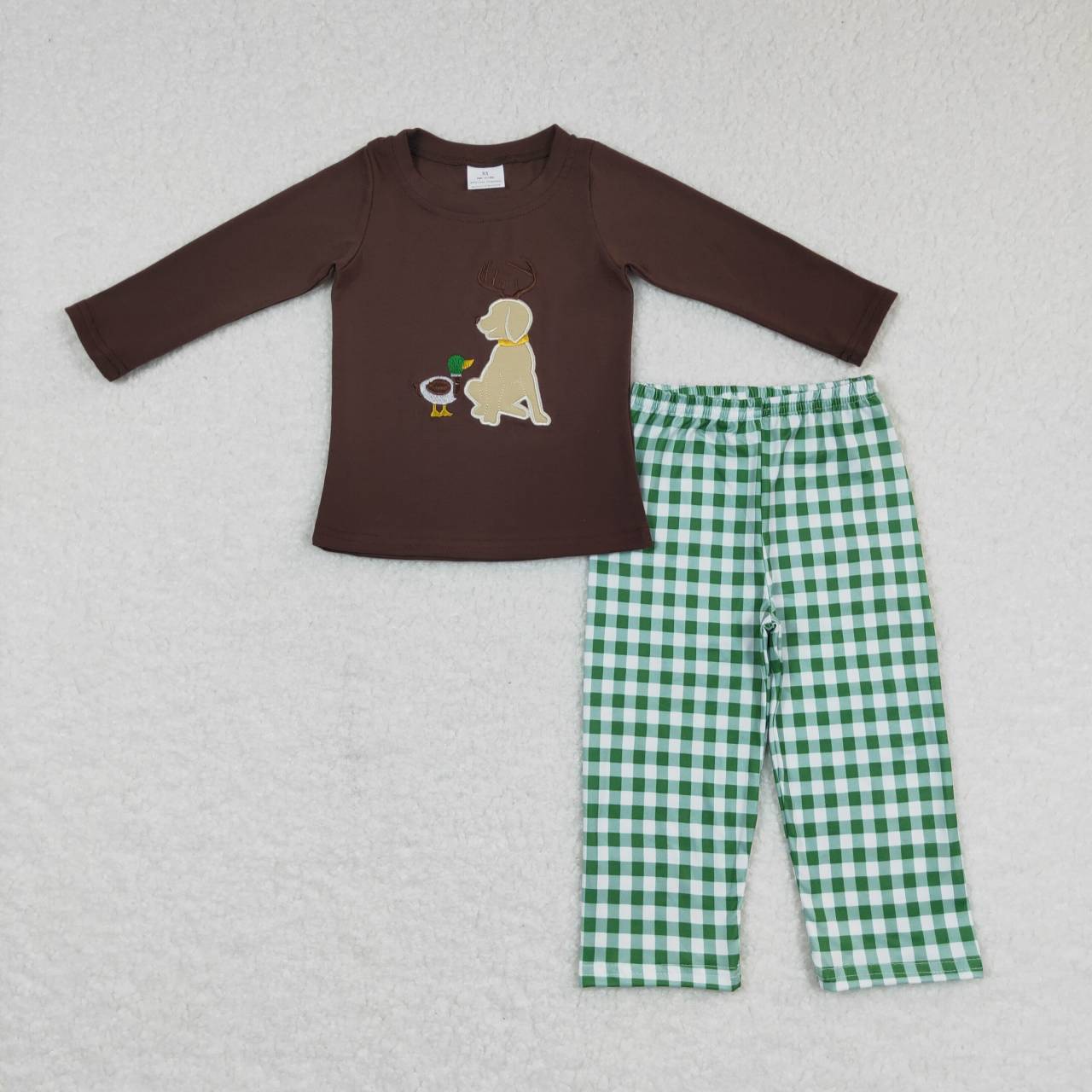 BLP0293 boy embroidery brown print green plaid sets