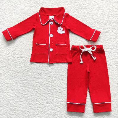 Sibling Baby Kids Embroidery Santa Trees Button Top Pants Christmas Pajamas Sets