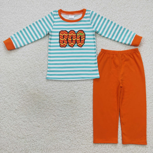 BLP0307 boy blue striped boo orange pants sets