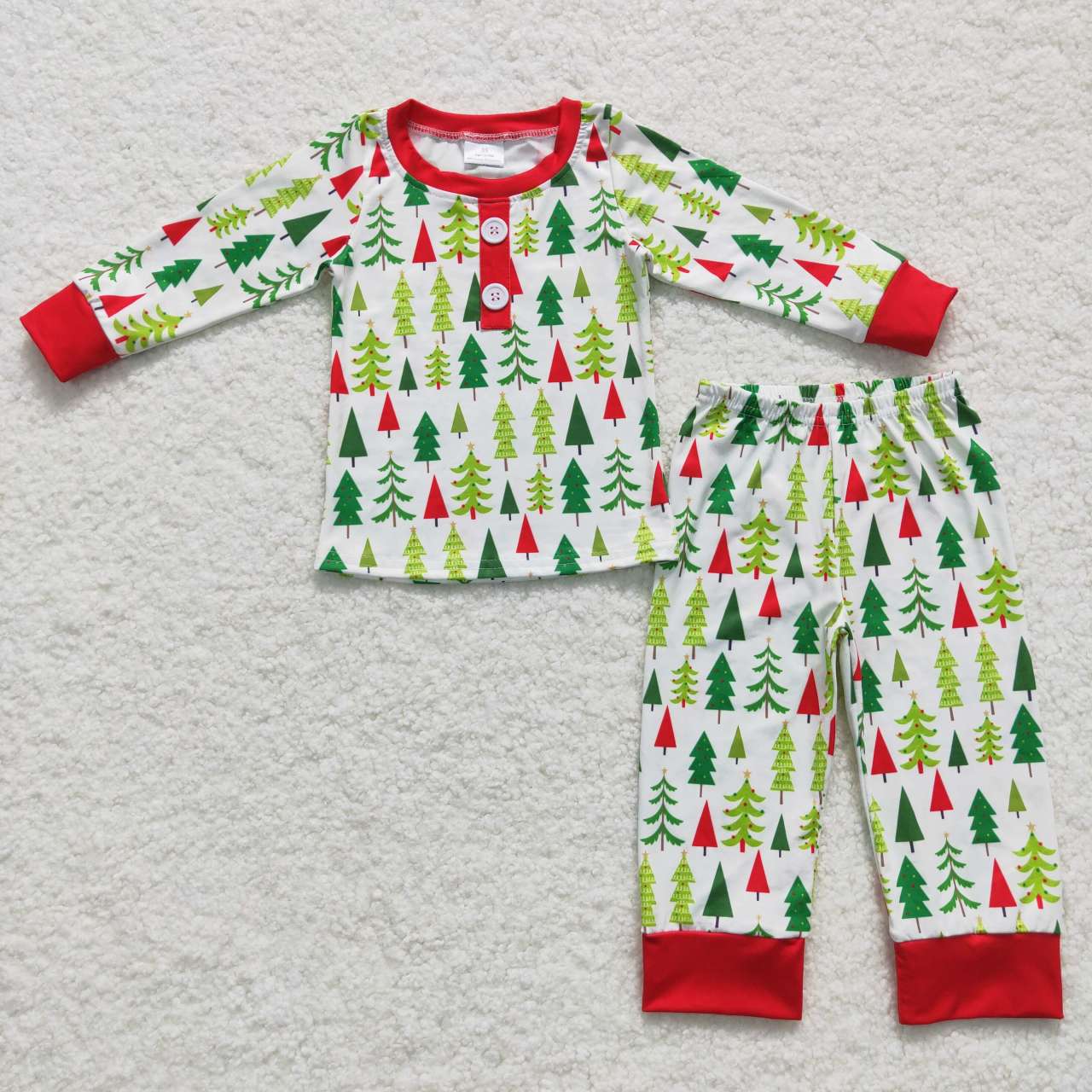 Family Sibling Green Red Trees Button Top Pants Christmas Pajamas Sets Zipper Footie Rompers Women Pants