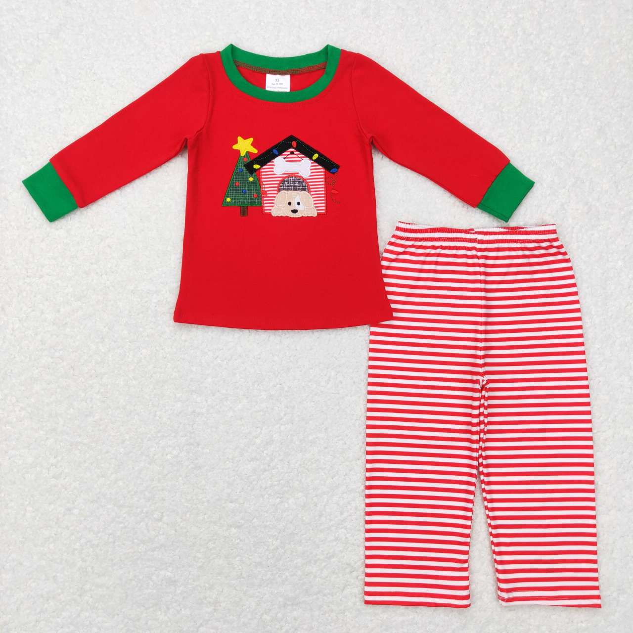 BLP0331 boy red Christmas dog embroidery striped sets