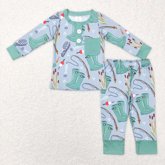 BLP0333 toddler boy clothes pocket boots fishnet pajamas set