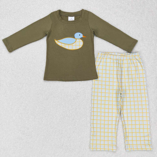 BLP0335 boy green plaid duck embroidery sets