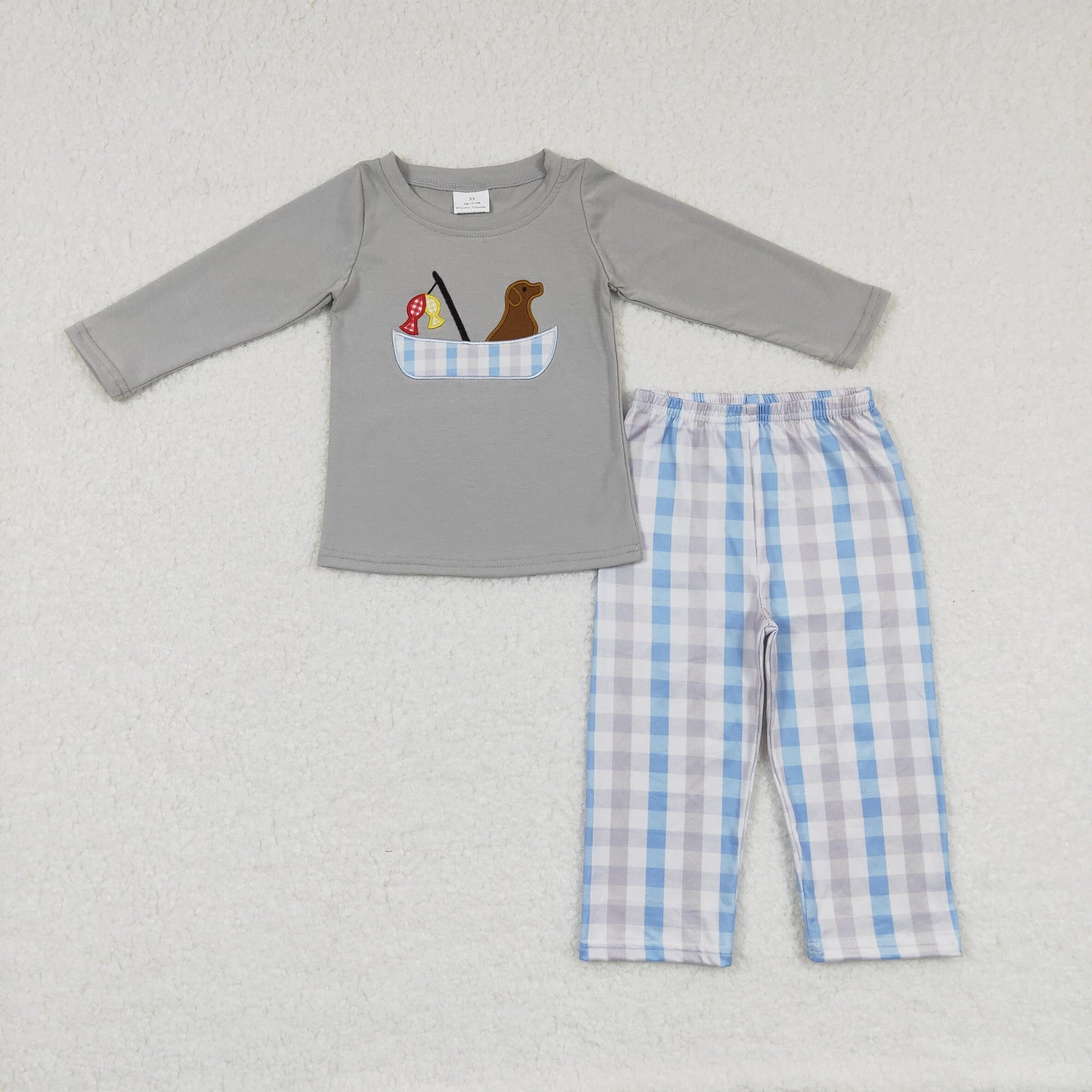 Sibling Baby Boys Embroidery Dogs Fishing Top Pockets Pants Hunting Clothes Sets