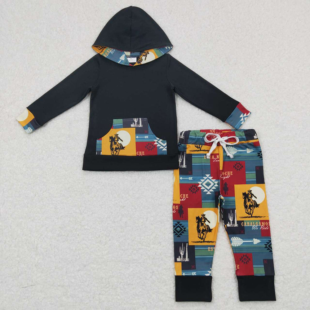 Sibling Baby Boys Western Hooded Tops Pants Clothes Sets