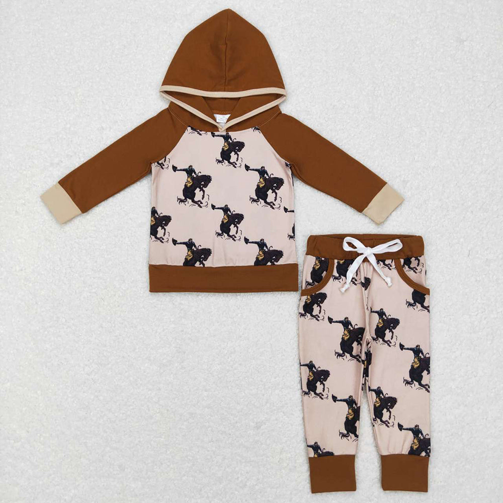 Sibling Baby Boys Western Hooded Tops Pants Clothes Sets