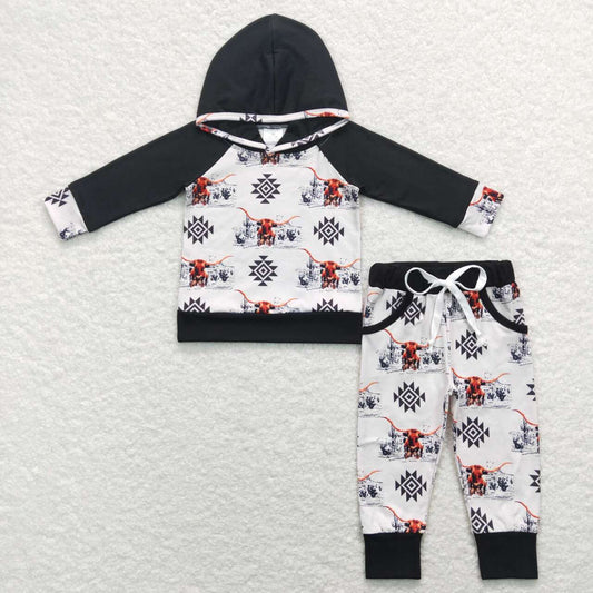 BLP0363 boy clothes aztec geometry alpine cow hooded boy outfit