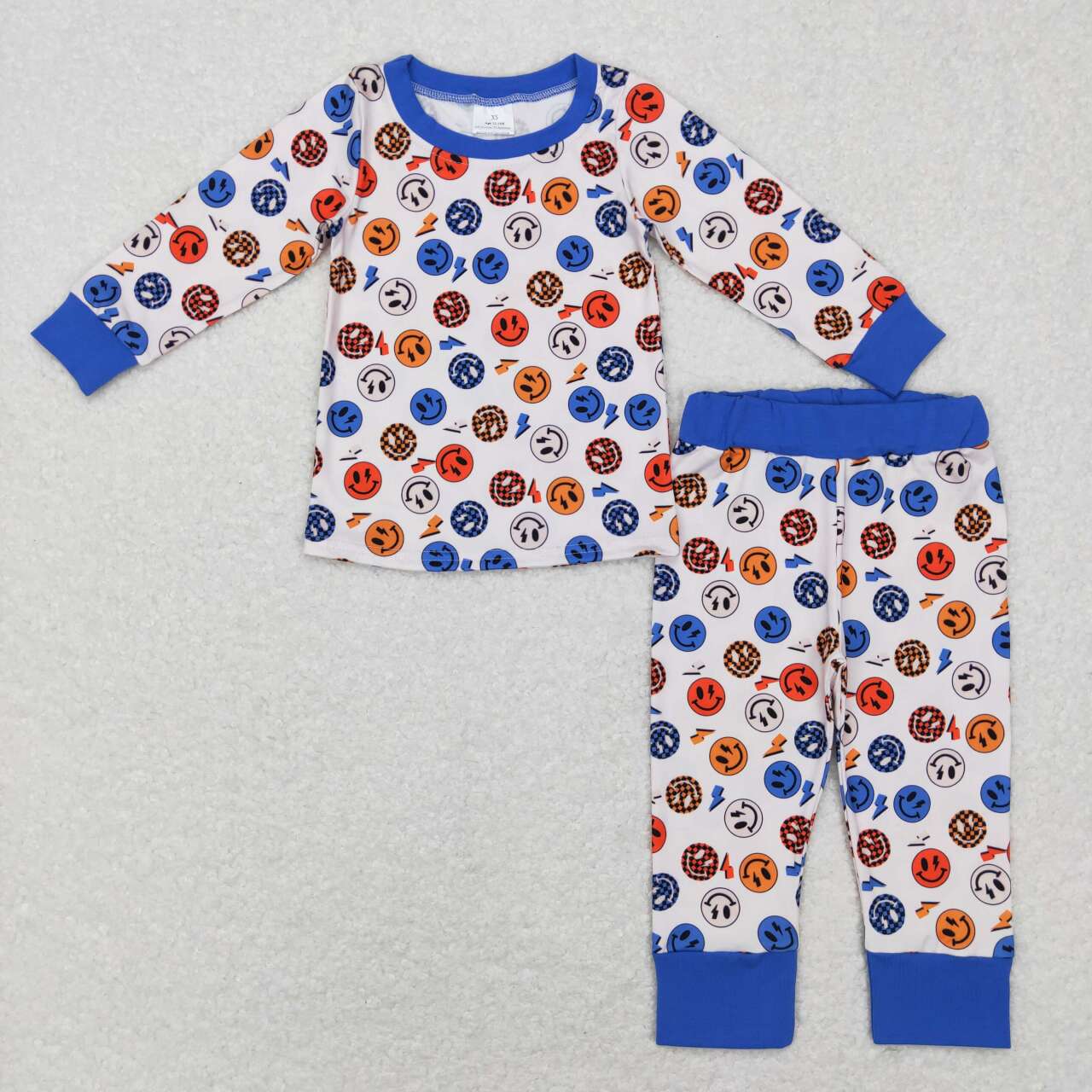 BLP0371 boy smiley lightning beige blue print pajamas sets