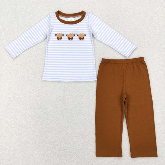 BLP0377 baby boy clothes embroidered cow head boy fall spring outfit