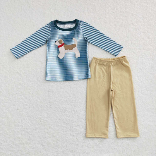 BLP0380 boy clothes embroidered plaid puppy boy outfit