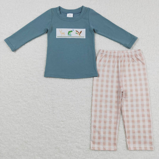 BLP0381 boy clothes mallard hunting embroidery boy outfit