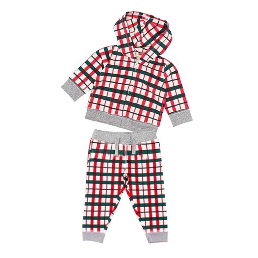 9.19 pre-order Boys Red and Green Striped Christmas Hooded Zipper Suit BLP0397