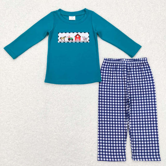 BLP0398 boy clothes embroidered farm animals boy outfit