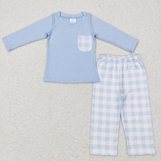 BLP0407 boy clothes blue plaid boy outfit