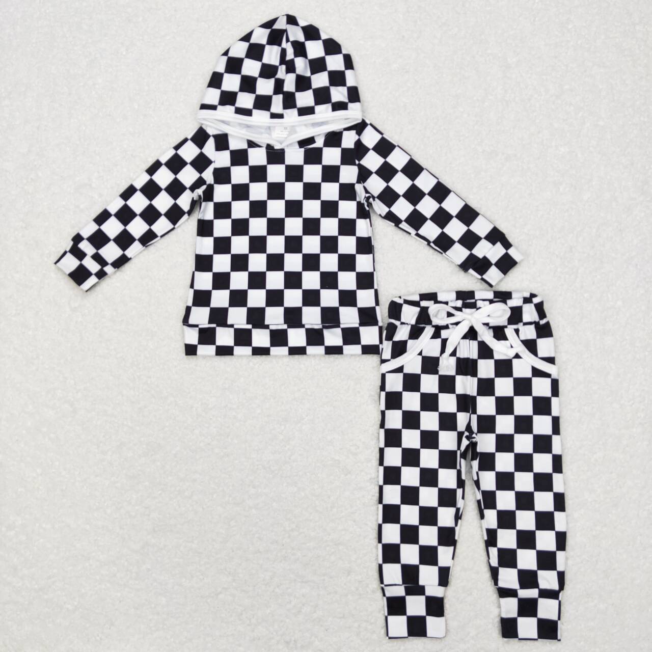 BLP0434 boy clothes Black and white plaid hooded boy outfit