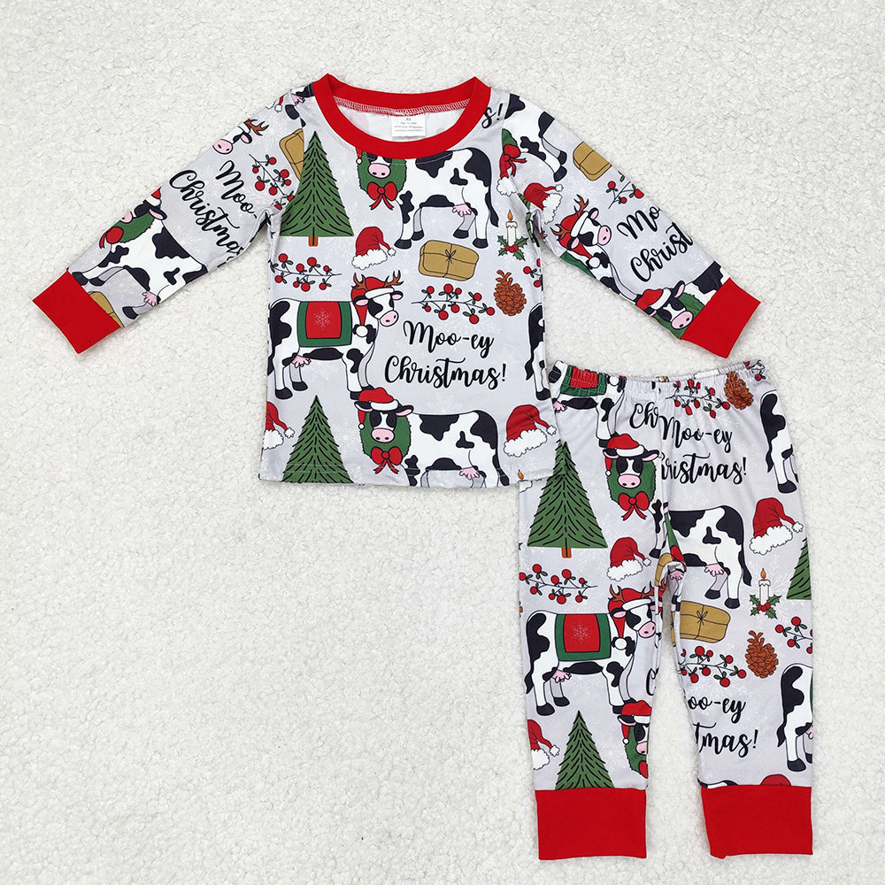 Family Sibling Hats Cows Trees Farm Merry Christmas Pajamas Sets Zipper Footie Rompers Women Pants