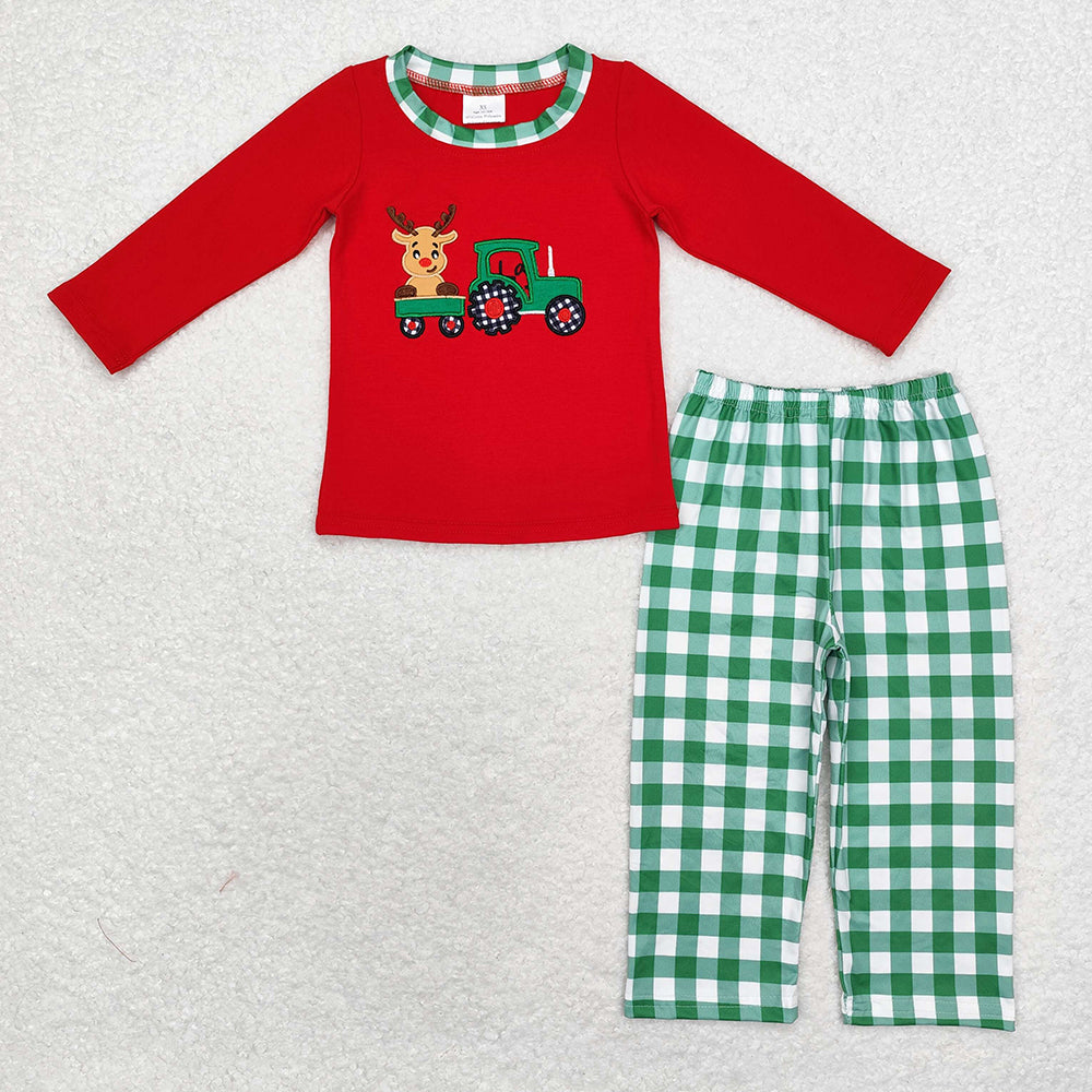 Sibling Baby Boys Girls Embroidery Trucks Santa Milks Top Pants Christmas Clothes Sets