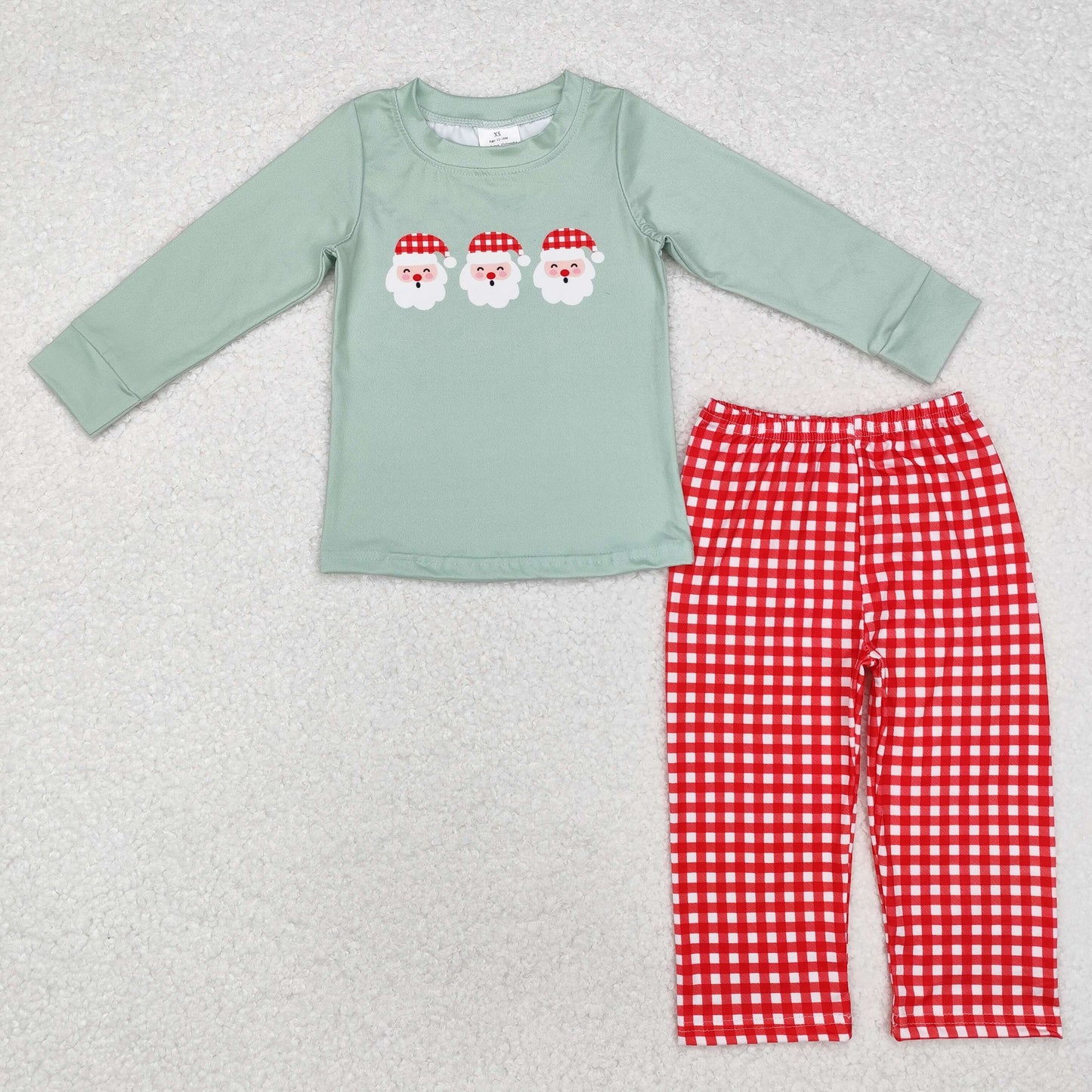 Sibling Baby Boys Long Sleeves Santa Candy Cane Plaid Top Pants Christmas Sets